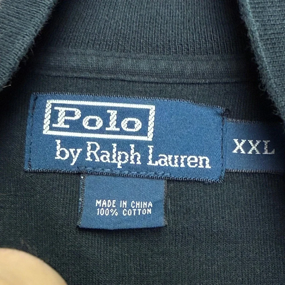 Vtg Polo Ralph Lauren Track Jacket Mens XXL Black White Stripe Full Zip Cotton